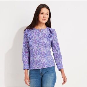 NEW Vineyard Vines Floral Print Ruffle Button-Front Top size 2